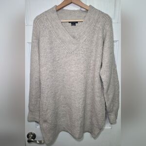 Esmara Ribbed V-Neck Cozy Knit Pullover Sweater- Size Lg Oatmeal
